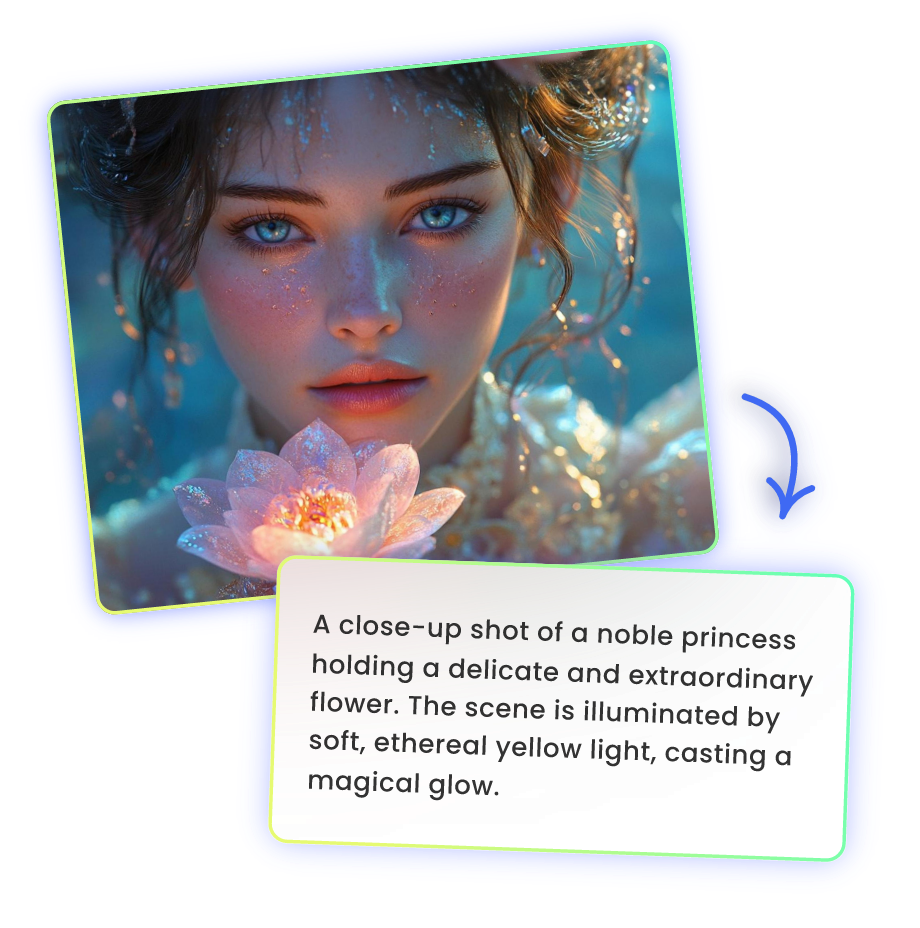 AI image to prompt generator effect featuring a close-up shot of a princess